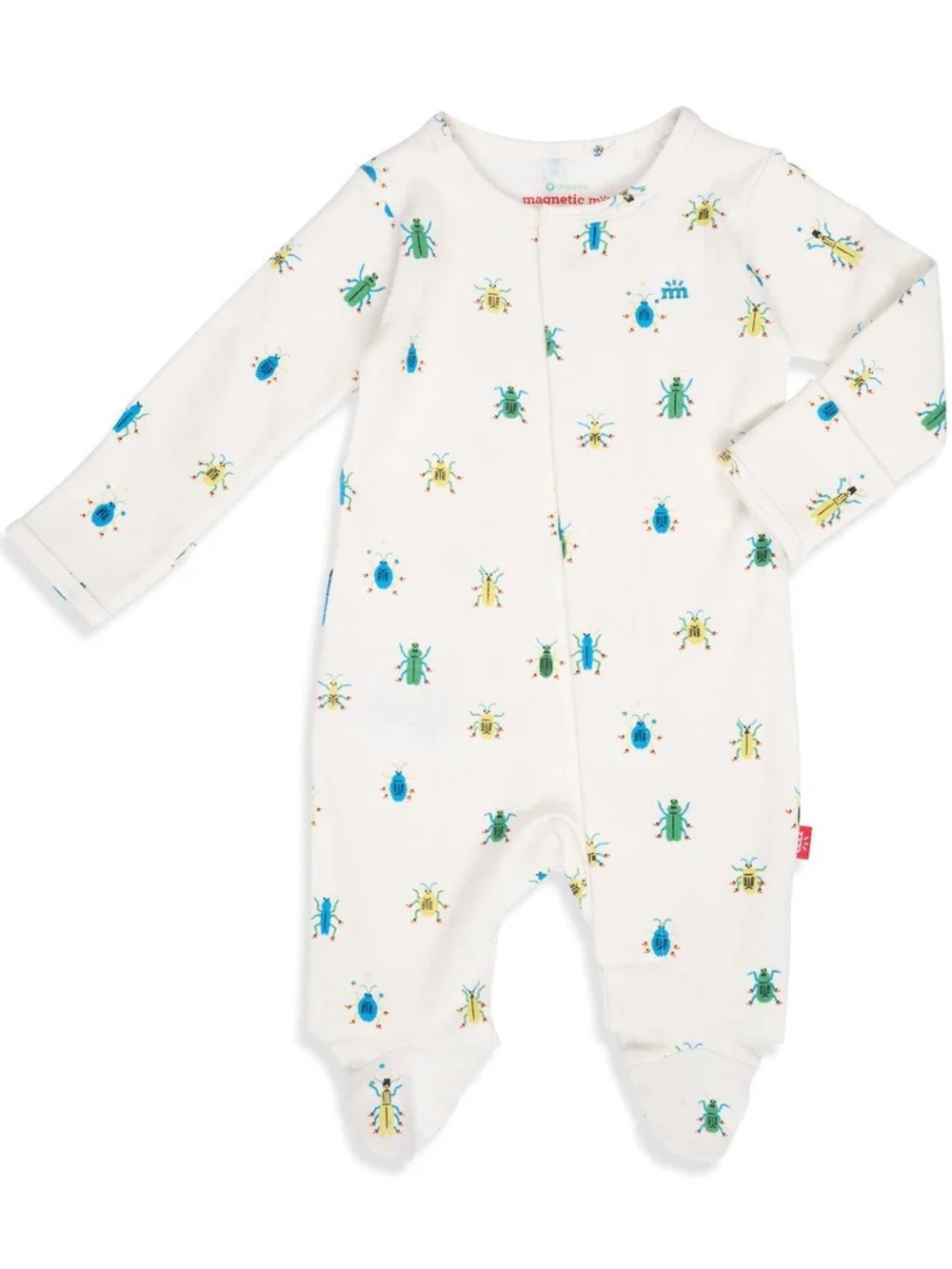 Magnetic Me White open foot One-Piece with Blue, Green & Yellow Bug Print